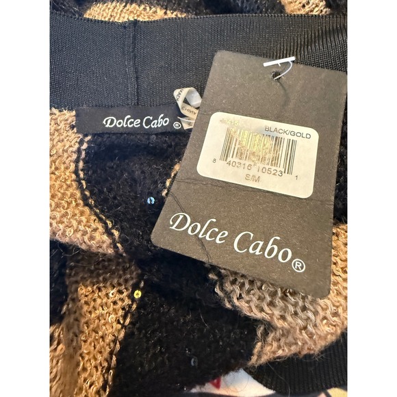 Dolce Cabo Black Gold Striped Sequined Open Front Cardigan Sweater SM boho y2k - Picture 4 of 4